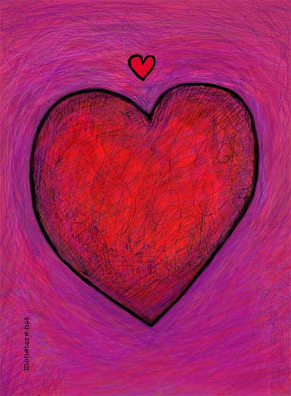 Bright colorful drawings photograph. One of these hearts is bigger than the other!