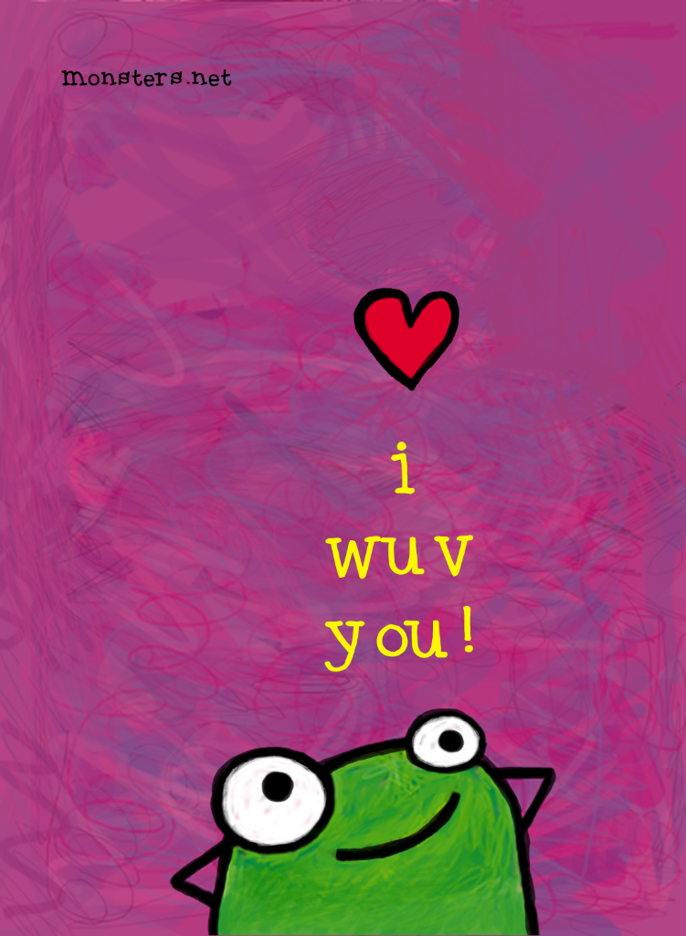 Bright colorful drawings photograph. This green monster loves you.
