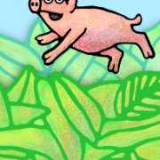 Perry the Pig flew high above the garden