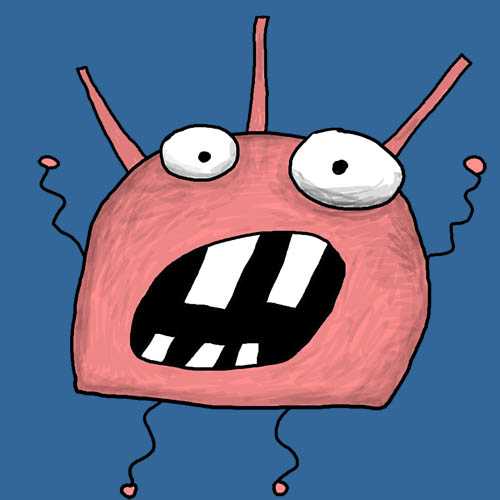 Drawings from the home page photograph. Big pink monster makes a scary face! RAWR!