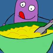 Purple monster eats curry