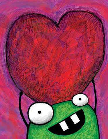 Bright colorful drawings photograph. This monster is all ready for valentine's day! This one is for sale on my <a href='http://www.cafepress.com/monstermart/196116'>greeting card store.</a>