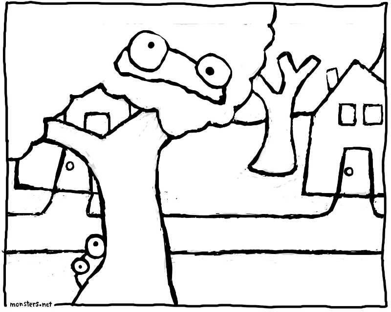 Drawings - Coloring Book photograph. The little one is hiding behind the trunk of the tree.