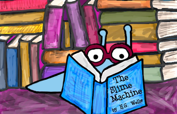 Sluggo reads a book! He's a super smart slug